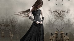 Gothic woman cross tombstones gothic dress