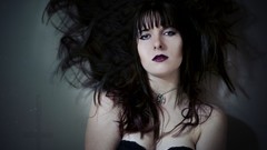 Gothic woman long hair brunettes lying down portraits