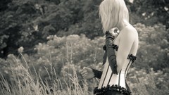 Gothic woman monochrome blondes corset