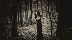 Gothic woman monochrome tattoos black dress forests