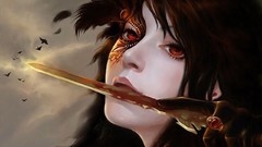 Gothic woman weapons red eyes brunettes sacrifice