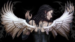 Gothic woman wings spiral feathers gloves tattoos angels corset 