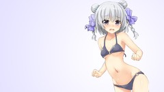 Gradient anime girls braids gray hair purple eyes bikini hair 