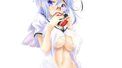 Gradient antenna Anime glasses Hearts navel blush blue hair 