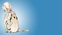 Gradient blue background white hair red eyes anime girls short 