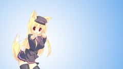 Gradient hats blue background red eyes blondes skirts long hair 