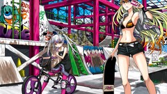 Graffiti ice cream Shorts white hair Bicycles blondes long hair 