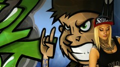 Graffiti woman cap blondes tattoos models boobs Russians Teya 