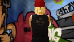 Graffiti woman cap Los Angeles blondes tattoos models boobs 