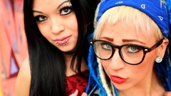 Graffiti woman glasses blondes brunettes piercings