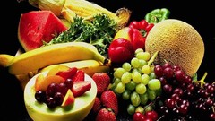 Grapes bananas vegetables watermelons strawberries fruits