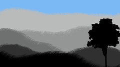 Grass alone tree silhouettes