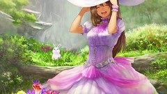 Grass Anime dress rabbits happy Bunnies