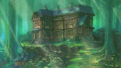 Grass Anime houses forests scenic