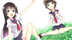 Grass Anime skirts anime girls blue eyes panties