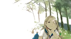 Grass Anime socks long hair anime girls brown eyes wink seifuku 