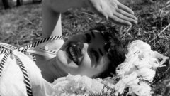 Grass Audrey Hepburn monochrome smiling