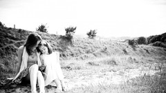 Grass black and white woman family