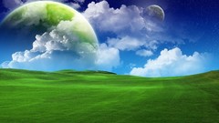 Grass blue clouds summer hills Green