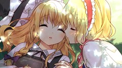 Grass Books sleeping dress hats outdoors blondes kissing blush 