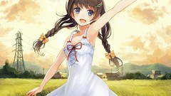 Grass brown long hair blue eyes brunettes braids open mouth One 