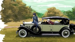 Grass cars hats parody white hair blue hair anime girls 