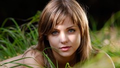 Grass close-up Amelie faces outdoors blue eyes models lying 