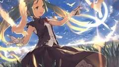 Grass clouds dress gloves hatsune miku skies vocaloid