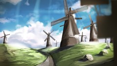 Grass clouds sky Anime artwork scenic