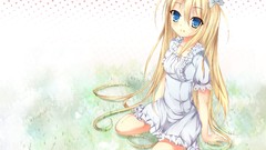Grass dress blondes long hair barefoot anime girls blue eyes