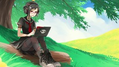 Grass Gothic headphones glasses Laptops red eyes chains 