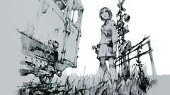 Grass gray Umbrellas monochrome schoolgirls skirts anime girls 