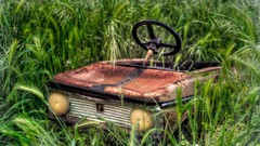 Grass Green old cars steampunk rusted toy cars