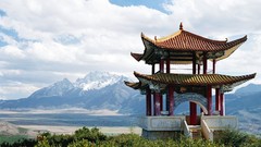 Grass Mountains China buildings