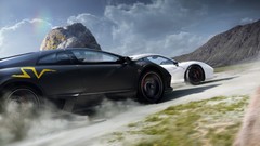 Grass Mountains clouds smoke cars Lamborghini roads races 