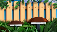 Grass mushrooms fences multicolor vectors