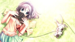 Grass Music cats Books headphones sunlight anime girls green 