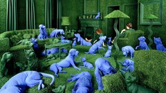 Grass room Green abstract Dogs funny sculptures