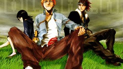 Grass sitting bleach kurosaki ichigo kuchiki rukia Abarai Renji