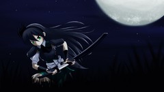 Grass Stars moon Anime armor long hair anime girls green eyes 