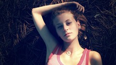 Grass summer woman young long hair lying down portraits 