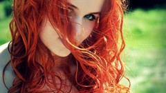 Grass sun light woman faces redheads