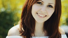 Grass sun light woman smiling brunettes