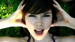 Grass wall eyes woman lips screaming brunettes models open 