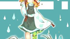 Grass water blue rain dress hats blue background goddess 