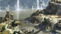 Grass water Bridges houses cityscapes fictional landscapes