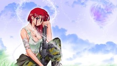 Grass weapons Guns Anime camouflage m4a1 blue eyes bandages 