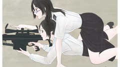 Grass weapons Guns Anime glasses scope sniper skirts uniforms 