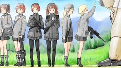 Grass weapons Guns robot hats skirts anime girls short hair 