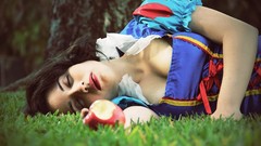 Grass woman apples closed eyes brunettes snow-white cosplay